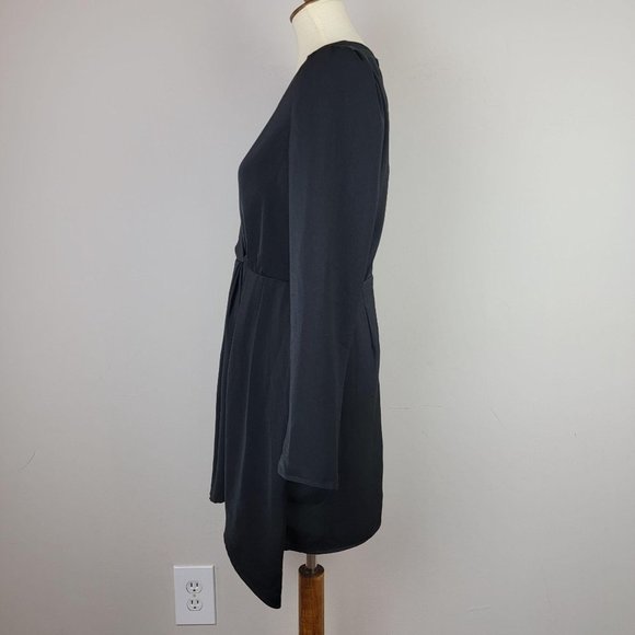 WAYF Black Drape Puff Long Sleeves V-Neck Dress M - Picture 2 of 11